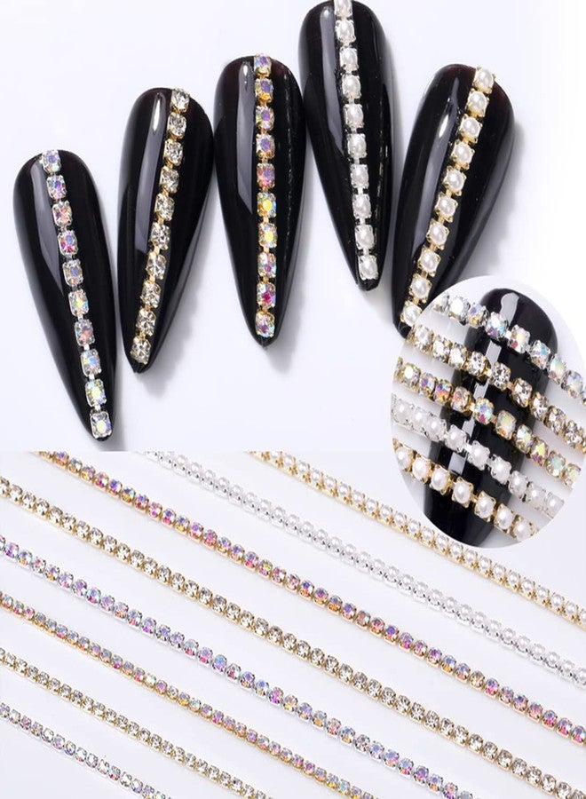 vfruua Nail Rhinestones Chain Gold Silver Pearl AB Colors Crystal 3D Nail Art Decorations Diamond Design Metal Charms Nail DIY Jewelry Crafts Accessory 10 pcs - Image 5