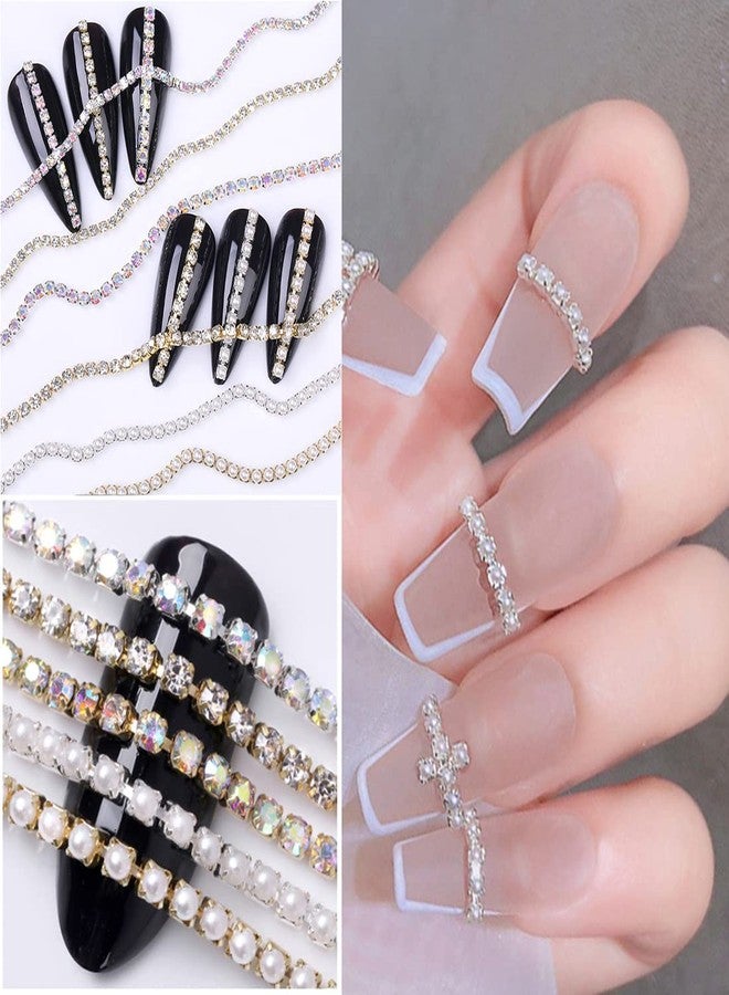 vfruua Nail Rhinestones Chain Gold Silver Pearl AB Colors Crystal 3D Nail Art Decorations Diamond Design Metal Charms Nail DIY Jewelry Crafts Accessory 10 pcs - Image 4