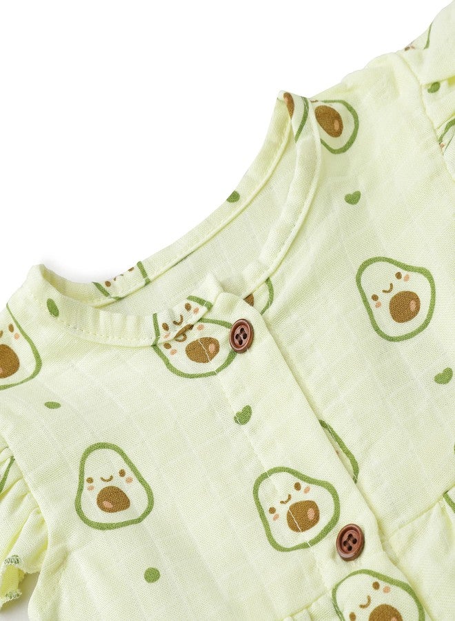 The Boo Boo Club Girls Summer Comfortable Pure Organic Muslin Cotton Sleeveless Knee-Length Frock For Girls | 2-3 Years | Green Avacado - Image 4