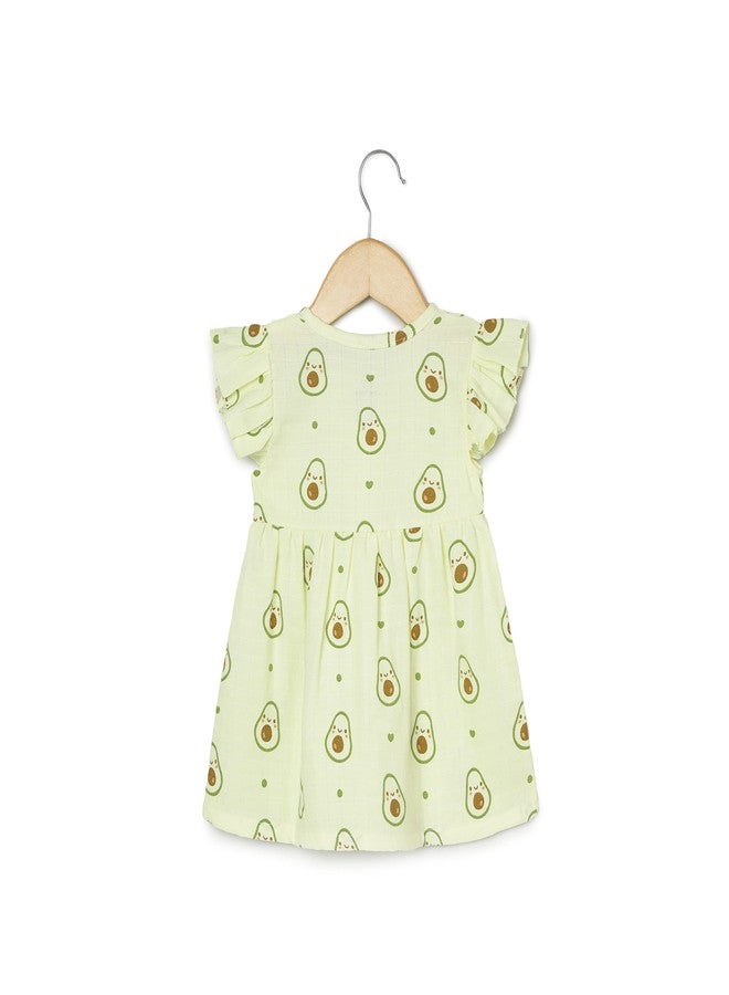The Boo Boo Club Girls Summer Comfortable Pure Organic Muslin Cotton Sleeveless Knee-Length Frock For Girls | 2-3 Years | Green Avacado - Image 2