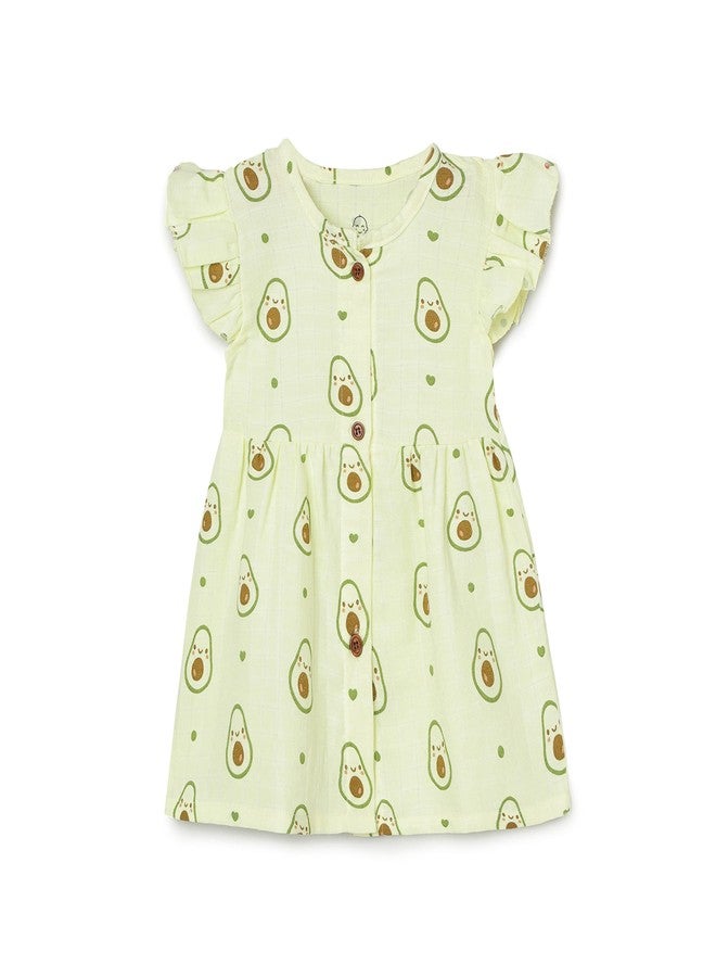 The Boo Boo Club Girls Summer Comfortable Pure Organic Muslin Cotton Sleeveless Knee-Length Frock For Girls | 2-3 Years | Green Avacado - Image 1