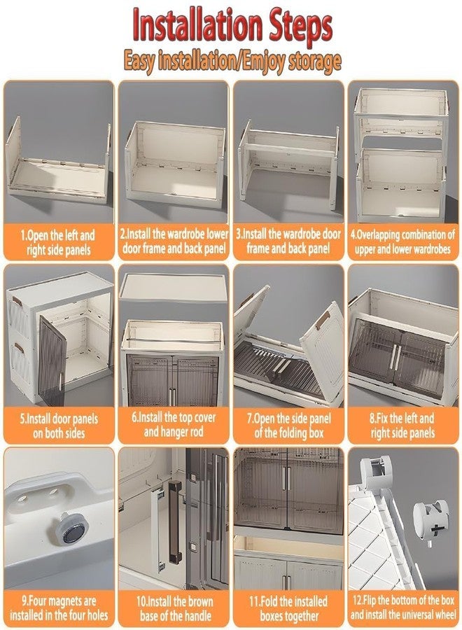 SNKR ESSENTIALS 3-Door Plastic Wardrobe for Kids| Almirah and Wardrobe for Baby Clothes| Modular Storage Cabinet with Wheels|Kids Multi-Purpose Collapsible Wardrobe (White-WWA, 3-Layer) - Image 4