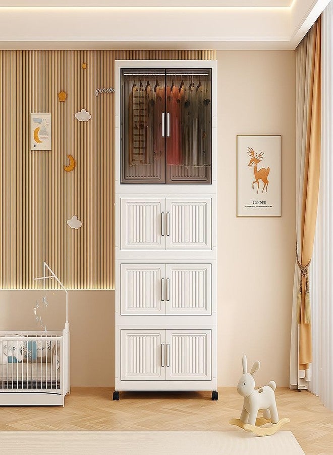 SNKR ESSENTIALS 3-Door Plastic Wardrobe for Kids| Almirah and Wardrobe for Baby Clothes| Modular Storage Cabinet with Wheels|Kids Multi-Purpose Collapsible Wardrobe (White-WWA, 3-Layer) - Image 1