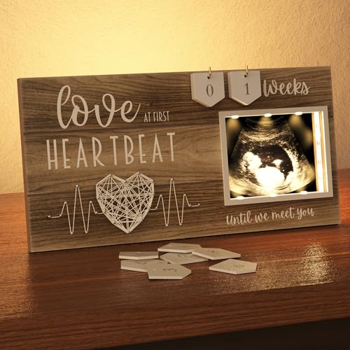 EURSET Baby Sonogram Picture Frame with Soft LED Glow - Countdown Weeks Feature, 4"x3" Ultrasound Photo for Pregnancy Announcements, Gender Reveal, Baby-Shower, New Mom Gifts, Keepsake for Expecting Parents - Image 1