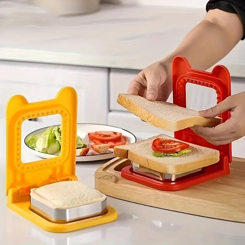 SWOPPLY Sandwich Cutter and Sealer Square Pocket Sandwiches Cutter Uncrustables Pancake Maker Bread Toast Breakfast Making Mold and Sealer for Kids for Cookie Cutters Baking Tools and Accessories