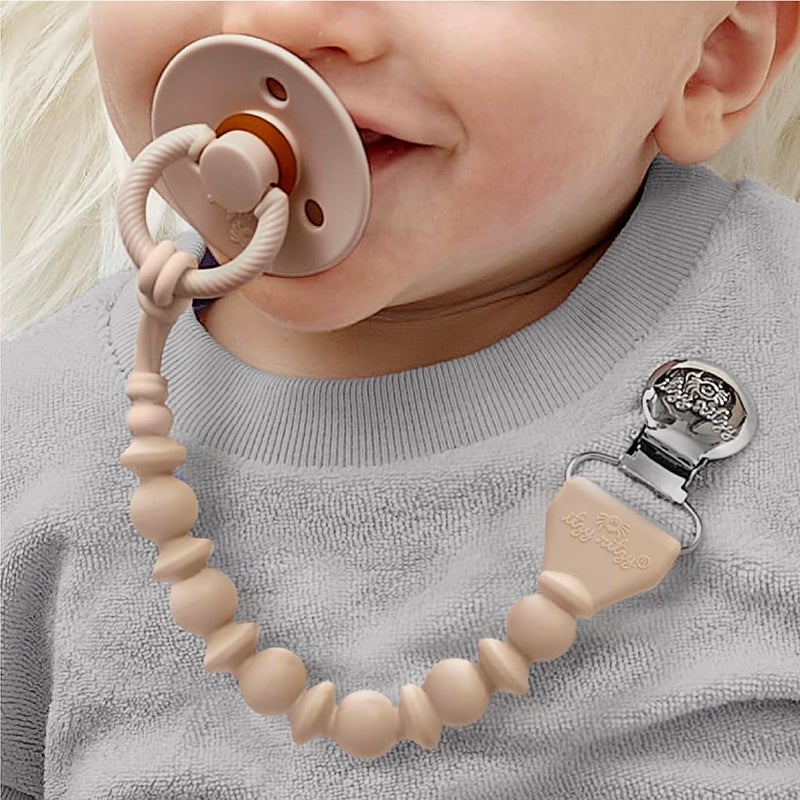 Itzy Ritzy Silicone Pacifier Clip; 100% Food Grade Silicone Pacifier Strap with Clip Keeps Pacifiers, Teethers & Small Toys in Place; Features One-Piece Design & Cord (Toast) - Image 2