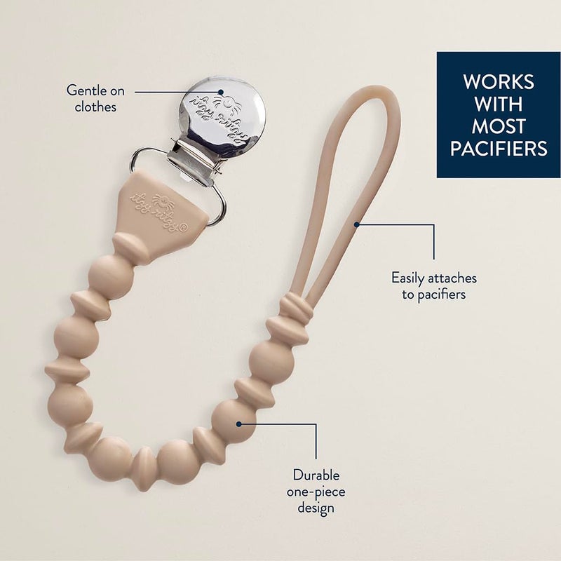 Itzy Ritzy Silicone Pacifier Clip; 100% Food Grade Silicone Pacifier Strap with Clip Keeps Pacifiers, Teethers & Small Toys in Place; Features One-Piece Design & Cord (Toast) - Image 3