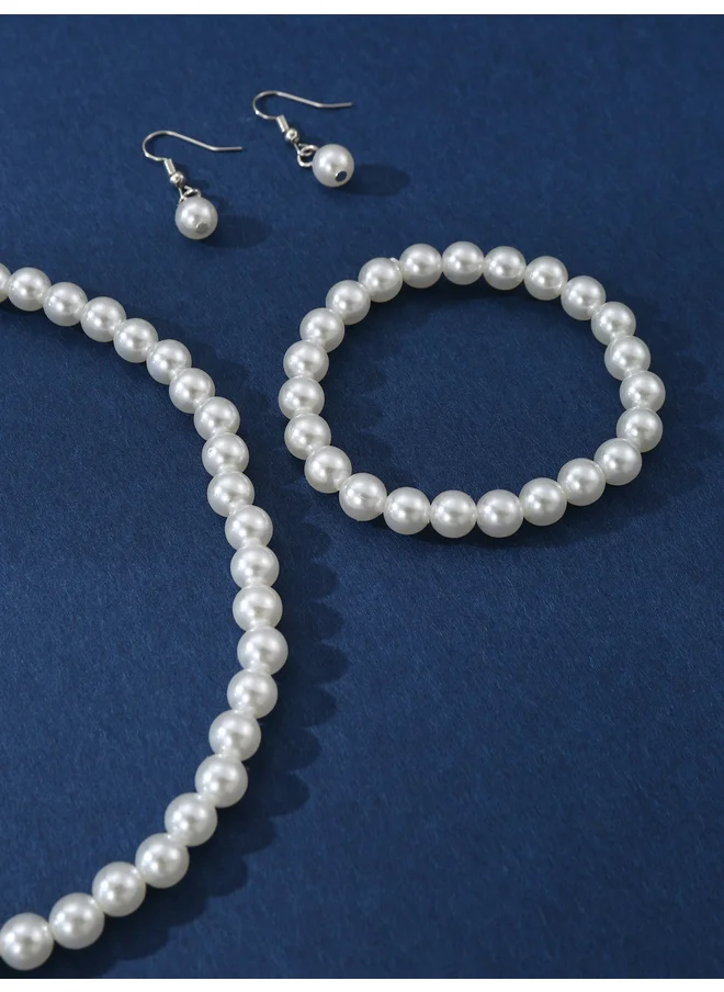 تايك تو Take Two Set of 3 - Faux Pearl Necklace, Bracelet and Earrings