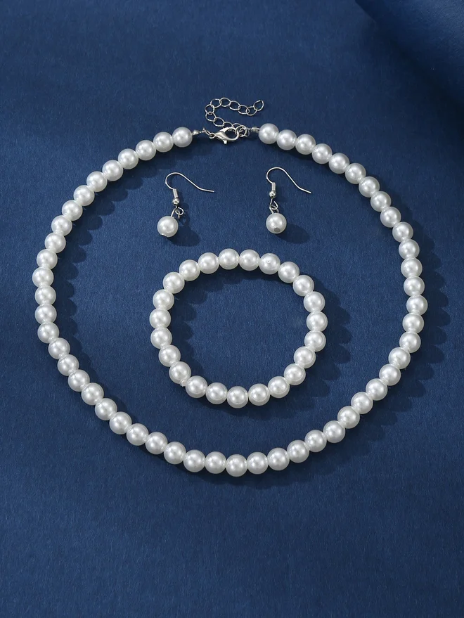Take Two Take Two Set of 3 - Faux Pearl Necklace, Bracelet and Earrings