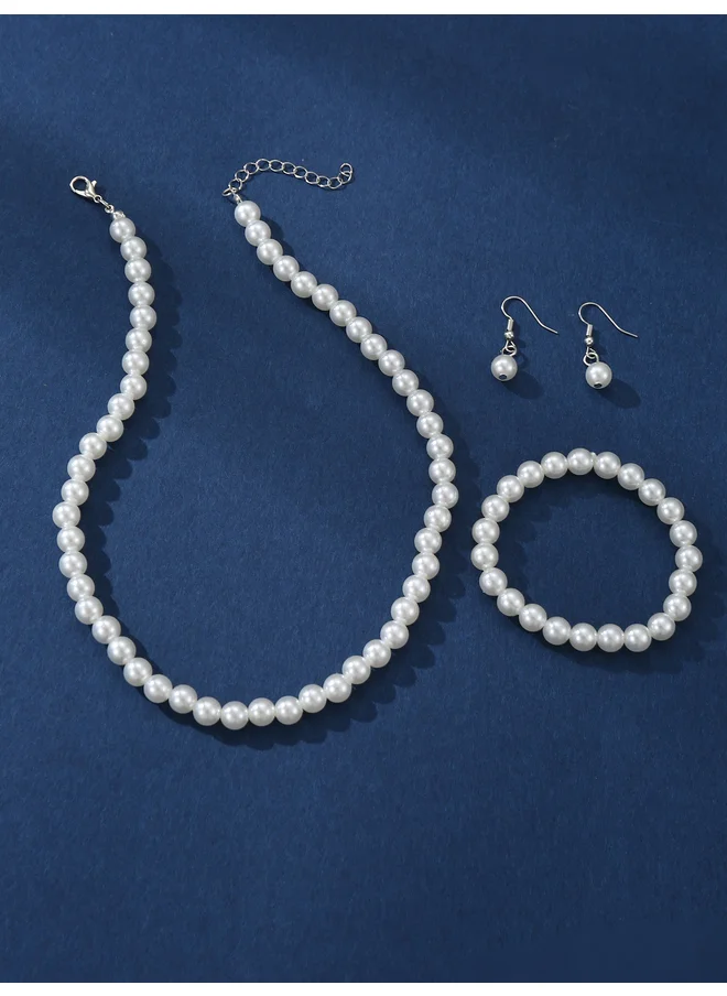 تايك تو Take Two Set of 3 - Faux Pearl Necklace, Bracelet and Earrings