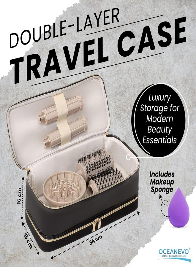 OCEANEVO 2 Layer Travel Pouch for Dyson Airwrap with Makeup Sponge | Hair Accessories Tools Organizer Storage Bag (Bag Only) | 34 x 15 x 16 Cm - Black - 1 Year Warranty - Image 2