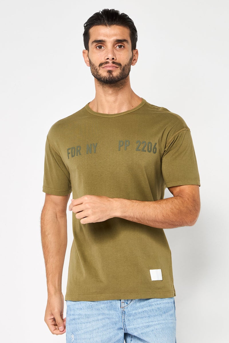 Replay Men Crew Neck Short Sleeve Brand Logo T-shirt, Olive - Image 1