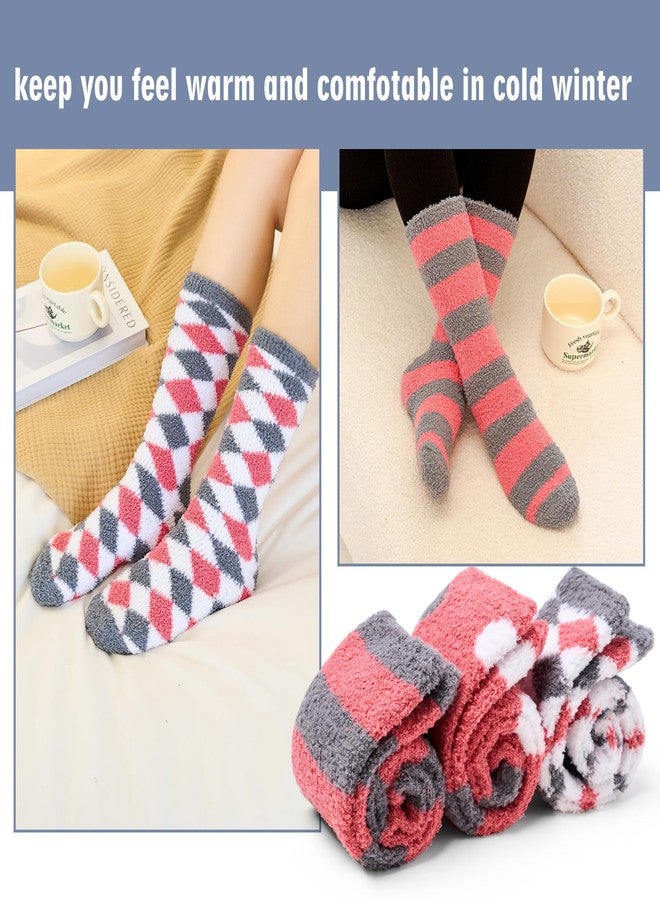 Aisyee Women Winter Fuzzy Socks Thermal Plush Socks for Womens Thick Warm Slipper Socks for Ladies Cute Holiday Pink 3 Pack - Image 3