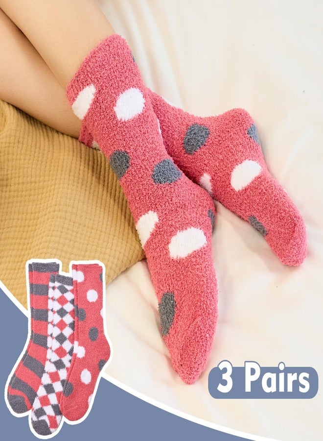 Aisyee Women Winter Fuzzy Socks Thermal Plush Socks for Womens Thick Warm Slipper Socks for Ladies Cute Holiday Pink 3 Pack - Image 2