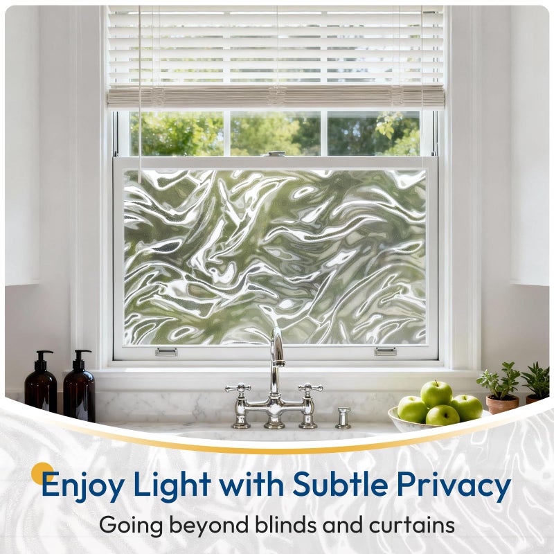 rabbitgoo Frosted Glass Window Privacy Film with Wave Effect, Decorative Cling UV Sun Blocking Decals for Home, Removable and Reusable, 17.5 x 78.7 inches - Image 2