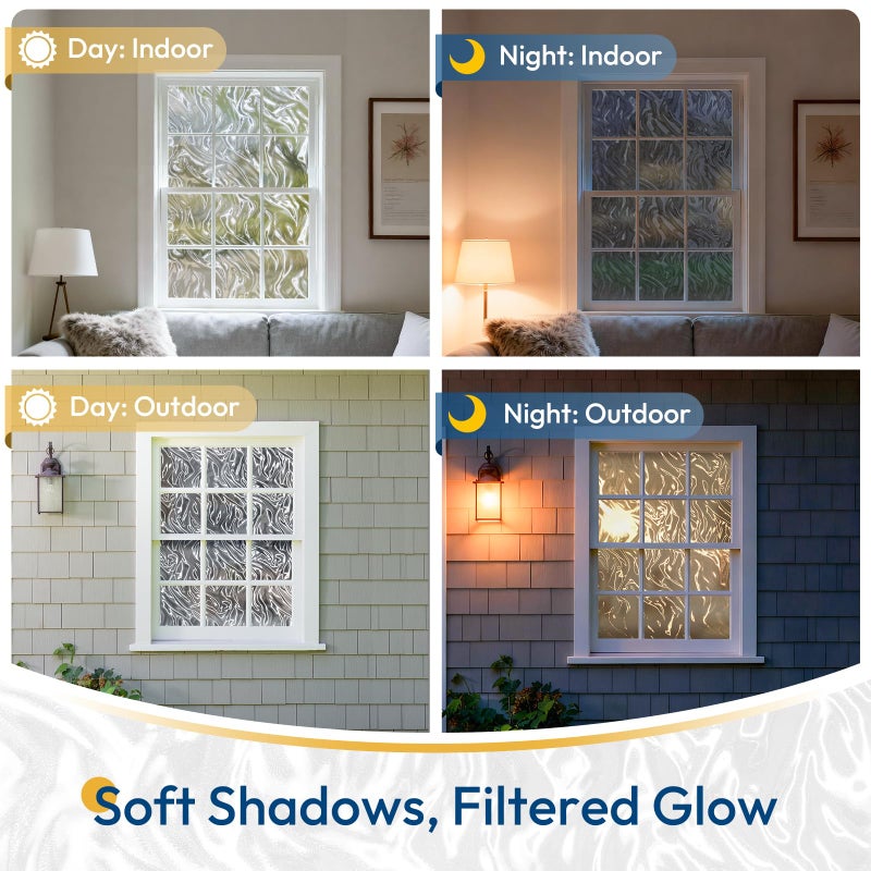 rabbitgoo Frosted Glass Window Privacy Film with Wave Effect, Decorative Cling UV Sun Blocking Decals for Home, Removable and Reusable, 17.5 x 78.7 inches - Image 3