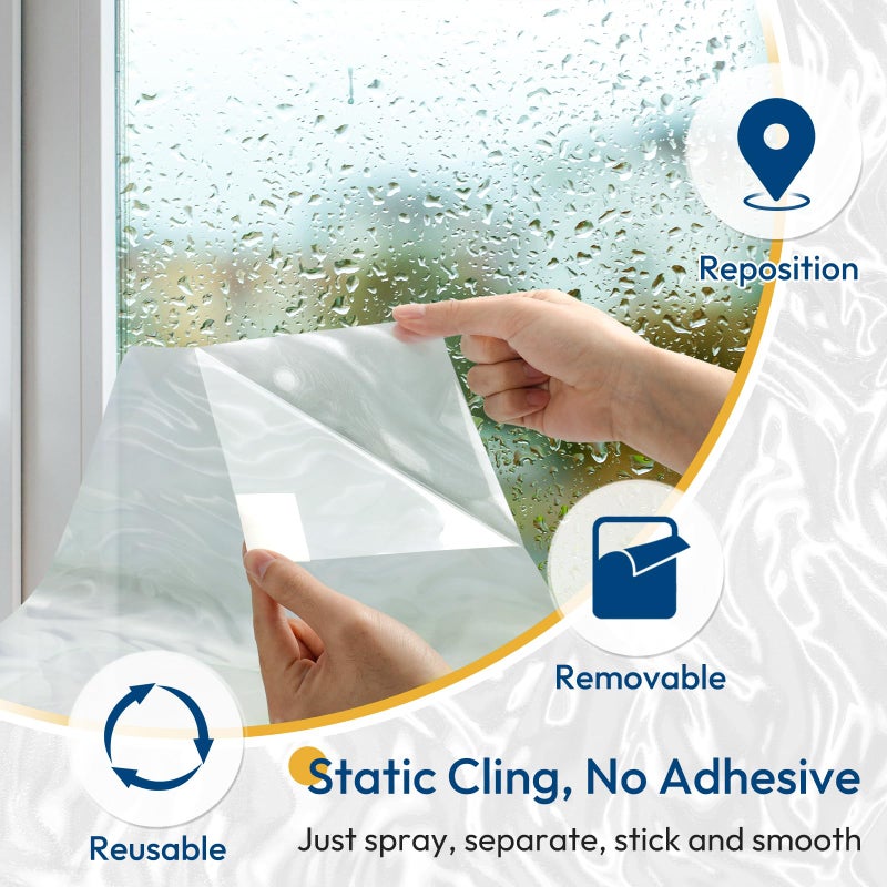 rabbitgoo Frosted Glass Window Privacy Film with Wave Effect, Decorative Cling UV Sun Blocking Decals for Home, Removable and Reusable, 17.5 x 78.7 inches - Image 4