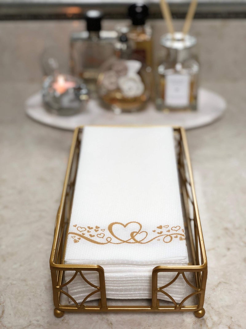 Chez JuJu Antique Gold Elegant Sturdy Guest Napkin Holder | Premium Disposable Paper Hand Towel Storage Tray Caddy | Classic Brass Vintage Bronze | Bathroom Kitchen Dining Table Wedding Party Décor - Image 3