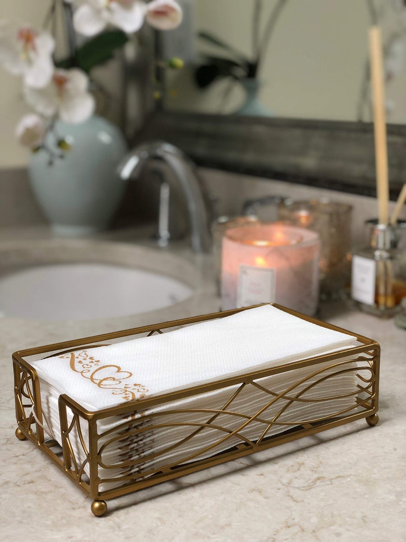 Chez JuJu Antique Gold Elegant Sturdy Guest Napkin Holder | Premium Disposable Paper Hand Towel Storage Tray Caddy | Classic Brass Vintage Bronze | Bathroom Kitchen Dining Table Wedding Party Décor - Image 5