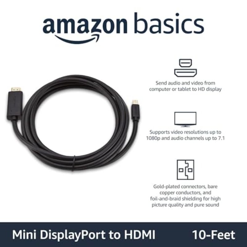 كابل Mini DisplayPort إلى HDMI لشاشات سطح المكتب، سبائك الألومنيوم، أسود، دعم 4K@60 هرتز - Image 4