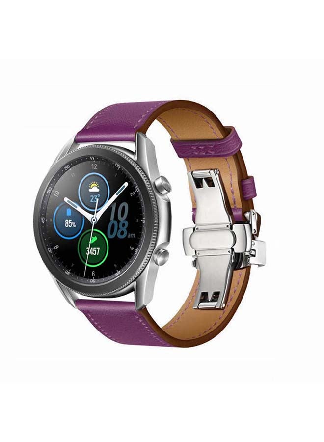 Perfii Genuine Leather Replacement Band for Samsung Galaxy Watch3 45mm Purple - Image 2
