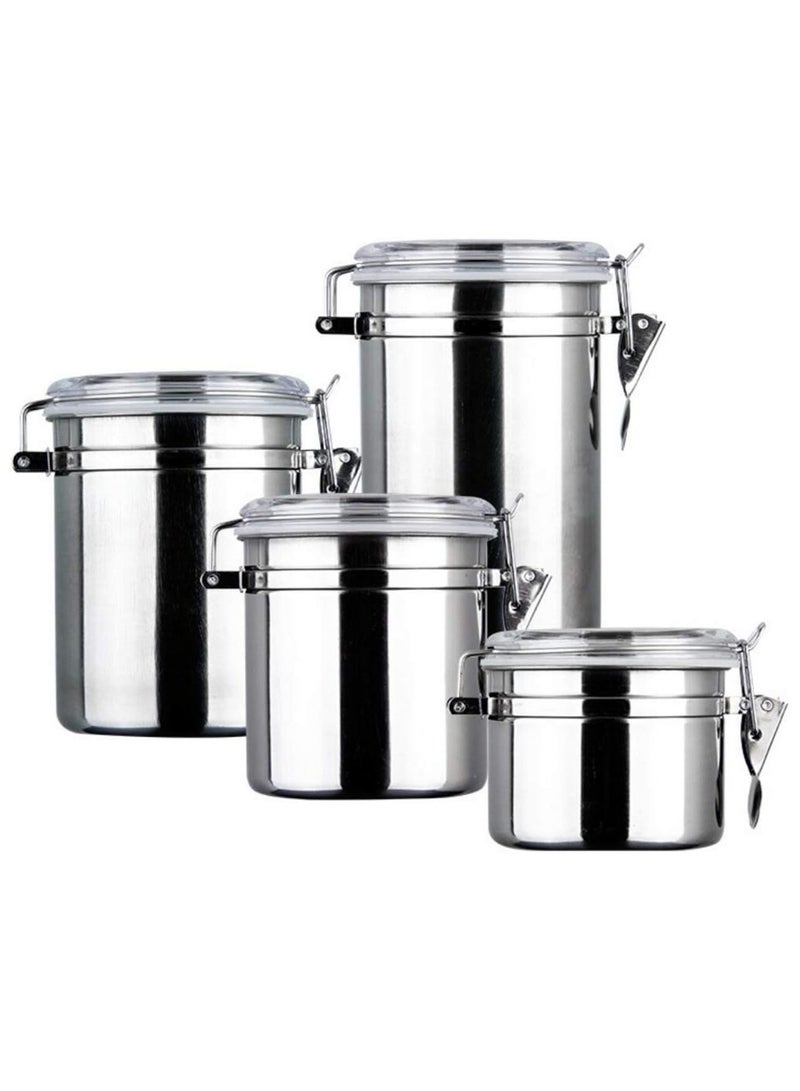 Stainless Steel Canister Set with Transparent Lid and Clamp - 4-Pieces - Image 2