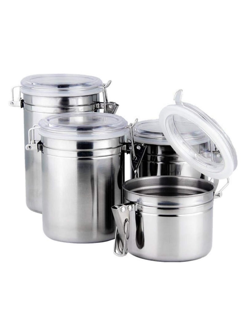 Stainless Steel Canister Set with Transparent Lid and Clamp - 4-Pieces - Image 1