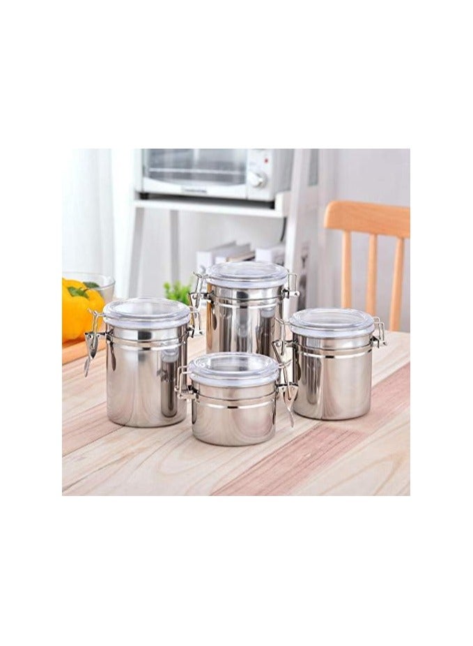 Stainless Steel Canister Set with Transparent Lid and Clamp - 4-Pieces - Image 4