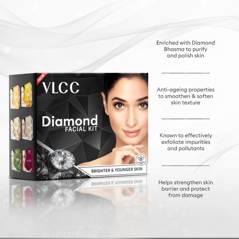 VLCC VLCC Diamond Facial Kit 60g Skin Purifying with Parlour Glow Improves Skin Elasticity Brightens and Helps Lighten Patchy Damaged Skin with Colloidal Diamond Aloe Vera Jojoba Olive Oil  - Image 3