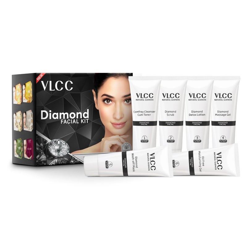 VLCC VLCC Diamond Facial Kit 60g Skin Purifying with Parlour Glow Improves Skin Elasticity Brightens and Helps Lighten Patchy Damaged Skin with Colloidal Diamond Aloe Vera Jojoba Olive Oil  - Image 2