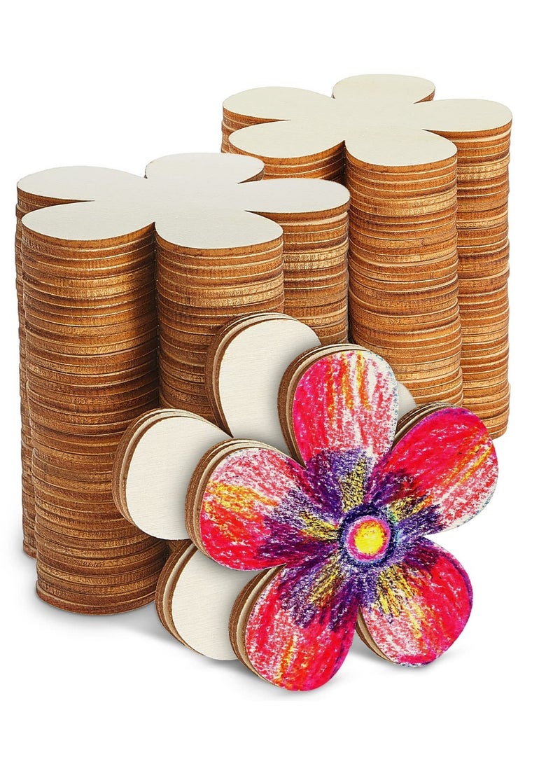 Excefore Unfinished Wooden Flower Cutouts for Crafts, 3 Inch  Wooden Flower Discs Crafts, Blank Flower Shape, Wood Ornaments Flower Embellishments Wooden Slices, DIY Crafts Painting Tags Wedding Home Decoratio - Image 1