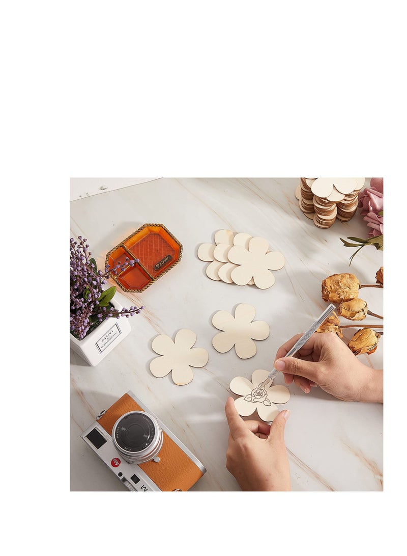 Excefore Unfinished Wooden Flower Cutouts for Crafts, 3 Inch  Wooden Flower Discs Crafts, Blank Flower Shape, Wood Ornaments Flower Embellishments Wooden Slices, DIY Crafts Painting Tags Wedding Home Decoratio - Image 3