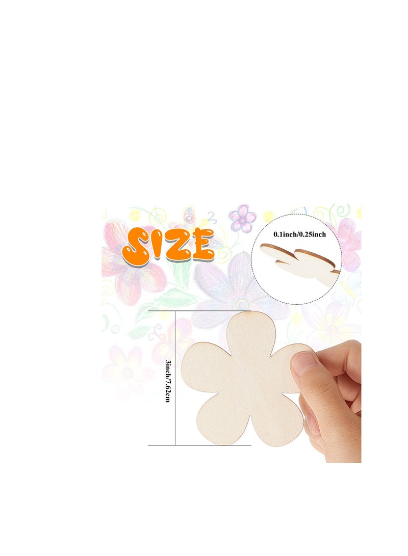 Excefore Unfinished Wooden Flower Cutouts for Crafts, 3 Inch  Wooden Flower Discs Crafts, Blank Flower Shape, Wood Ornaments Flower Embellishments Wooden Slices, DIY Crafts Painting Tags Wedding Home Decoratio - Image 2
