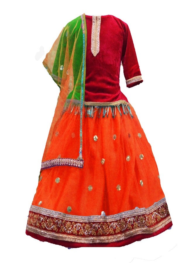 HIBA _Baby Girls winter ethnic wear lehenga choli set with velvet blouse and sequence bottom with duptta set 1-2 years Pink and orange - Image 2