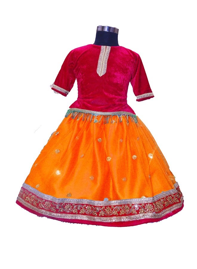 HIBA _Baby Girls winter ethnic wear lehenga choli set with velvet blouse and sequence bottom with duptta set 1-2 years Pink and orange - Image 3
