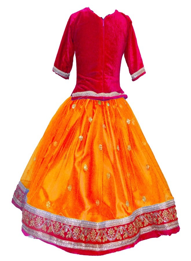 HIBA _Baby Girls winter ethnic wear lehenga choli set with velvet blouse and sequence bottom with duptta set 1-2 years Pink and orange - Image 4