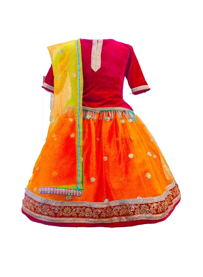 HIBA _Baby Girls winter ethnic wear lehenga choli set with velvet blouse and sequence bottom with duptta set 1-2 years Pink and orange - Image 1