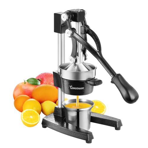 TONGCHANT Manual Juicer, Heavy Duty Cast Iron Juicer | Hand Press Juicer for Orange Lemon Lime Pomegranate & Citrus Fruits, High Leverage for Easy Juicing, Stainless Steel Cup, Easy to Clean, Black - Image 1