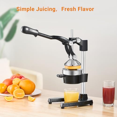 TONGCHANT Manual Juicer, Heavy Duty Cast Iron Juicer | Hand Press Juicer for Orange Lemon Lime Pomegranate & Citrus Fruits, High Leverage for Easy Juicing, Stainless Steel Cup, Easy to Clean, Black - Image 2