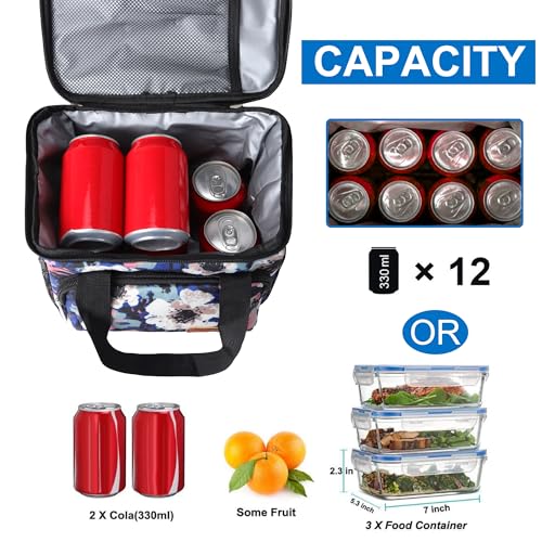 Femuar Lunch Bags for WomenMen Insulated Lunch Bag for Work Office Lunch Cooler Bag Leakproof Lunch Box with Adjustable Shoulder Strap Ink foral - Image 3