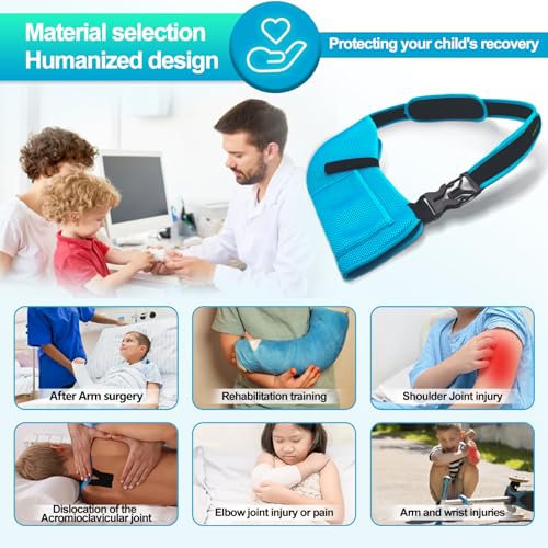 KONSEDIK Kids Arm Sling for left and right,Breathable Kids Medical Shoulder Sling with pocket,for Pediatric Rotator Cuff Injury,Arm,Wrist,Elbow,Clavicle Fracture Post-Surgery(Blue,X-Small) - Image 3