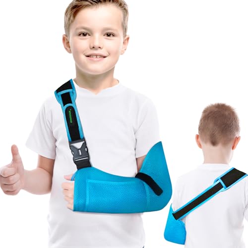 KONSEDIK Kids Arm Sling for left and right,Breathable Kids Medical Shoulder Sling with pocket,for Pediatric Rotator Cuff Injury,Arm,Wrist,Elbow,Clavicle Fracture Post-Surgery(Blue,X-Small) - Image 1