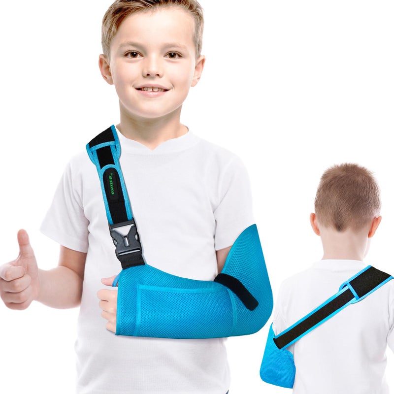 KONSEDIK Kids Arm Sling for left and right,Breathable Kids Medical Shoulder Sling with pocket,for Pediatric Rotator Cuff Injury,Arm,Wrist,Elbow,Clavicle Fracture Post-Surgery(Blue,X-Small) - Image 4