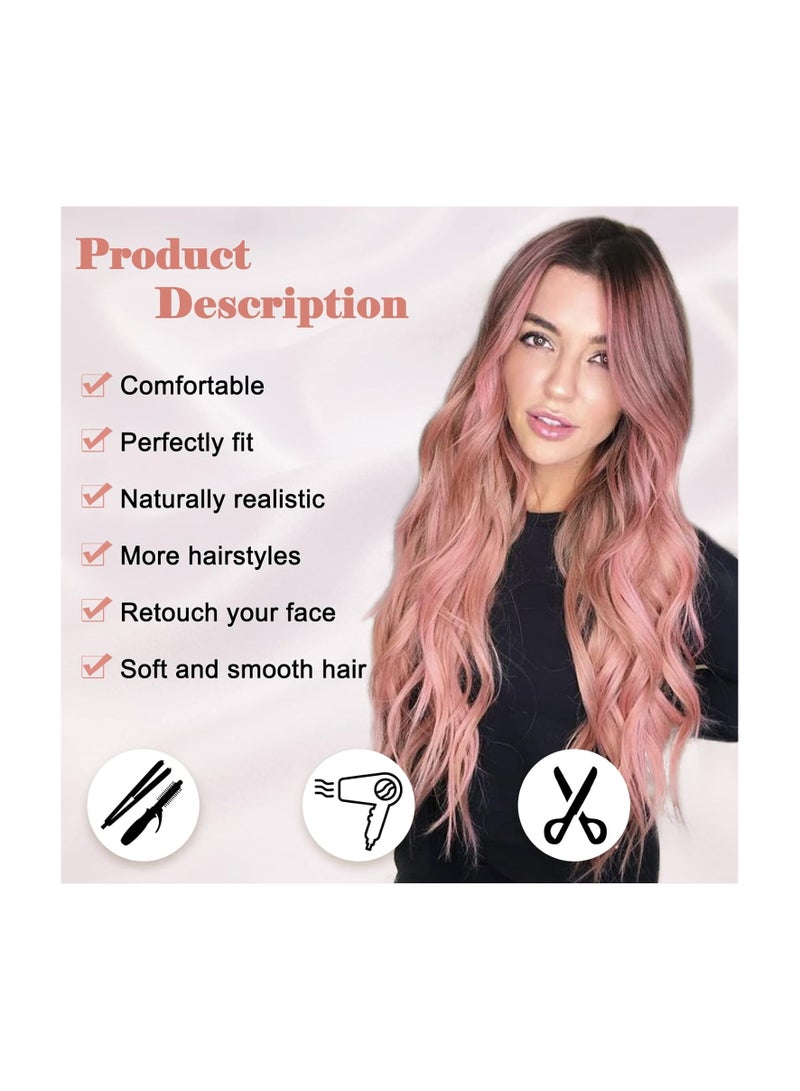 Estelle Long Ombre Pink Wavy Wig for Women 26 Inch Middle Part Curly Wavy Wig Natural Looking Synthetic Heat Resistant Fiber Wig for Daily Party Use (Ombre Pink) - Image 2