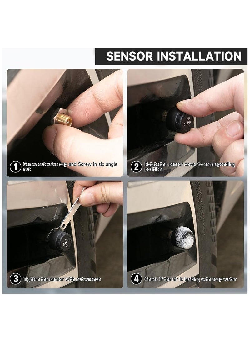 Tire Pressure Monitoring System, TPMS USB Charger Monitor with 4 Sensors & 5 Alarm Modes, Colorful LCD Display, Real-time Monitoring Pressure and Temperature, Easy to Install, Ideal for RV SUV MPV