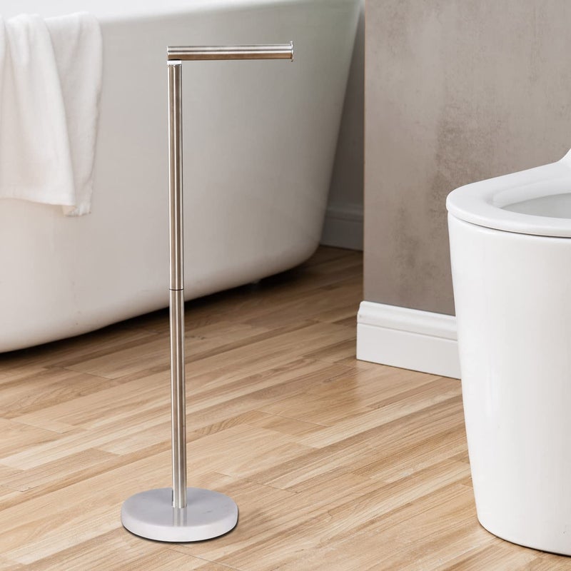Songtec Toilet Paper Holder Stand  Free Standing Tissue Roll Holder  Heavy Natural Marble Base  Sturdy for 5 Toilet Paper Rolls (Marble Base  Brushed Nickel) - Image 5