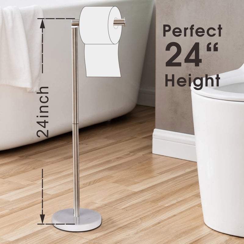 Songtec Toilet Paper Holder Stand  Free Standing Tissue Roll Holder  Heavy Natural Marble Base  Sturdy for 5 Toilet Paper Rolls (Marble Base  Brushed Nickel) - Image 2