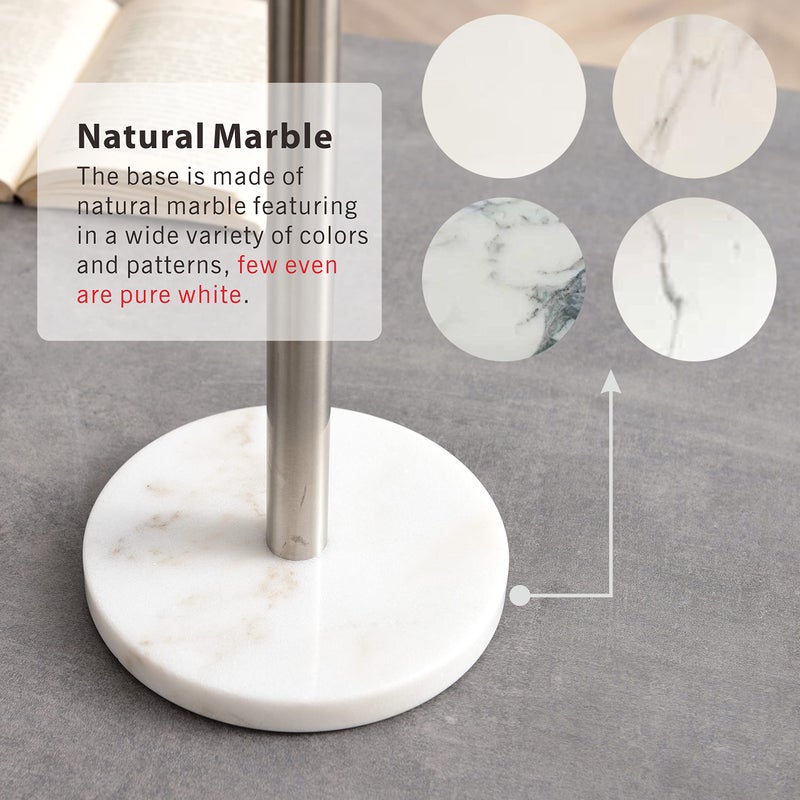 Songtec Toilet Paper Holder Stand  Free Standing Tissue Roll Holder  Heavy Natural Marble Base  Sturdy for 5 Toilet Paper Rolls (Marble Base  Brushed Nickel) - Image 4