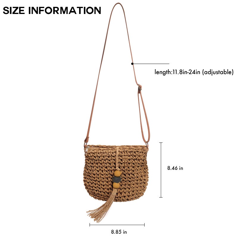 NEWROGENG Handwoven Straw Bag for Women Vacation, Boho Beach Purse for Summer Wicker Crossbody Purse with Tassels Rattan Woven Bag, Khaki - Image 5