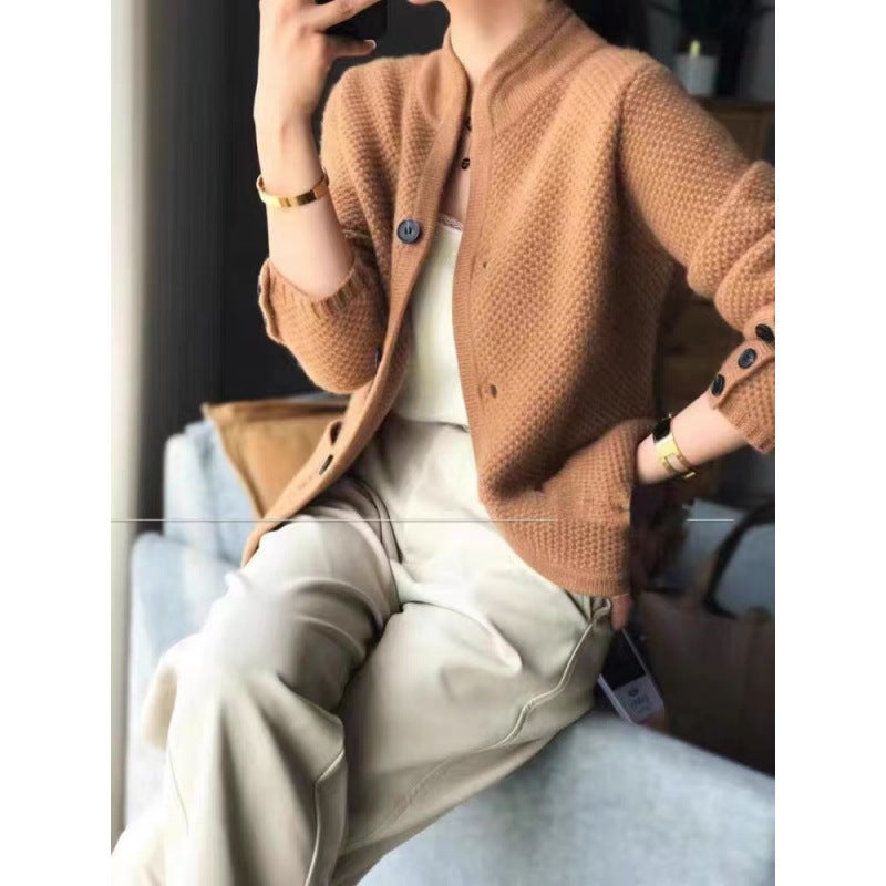 New Arrival Autumn/Winter Solid Color Korean Style Womens Half Polo/Turtle Neck Jacket Loose Fit Thickened Sweater Knitted Top  Camel  - Image 1